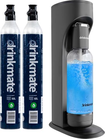 Drinkmate OmniFizz Sparkling Water and Soda Maker, Carbonates Any Drink, Bubble Up Bundle - Includes Two 60L CO2 Cylinders, One Carbonation Bottle, and Fizz Infuser (Matte Black) in Kuwait