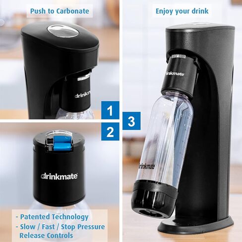 Drinkmate OmniFizz Sparkling Water and Soda Maker, Carbonates Any Drink, Bubble Up Bundle - Includes Two 60L CO2 Cylinders, One Carbonation Bottle, and Fizz Infuser (Matte Black) in Kuwait