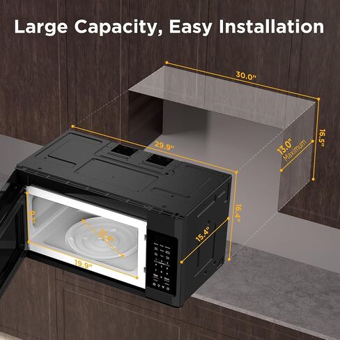 BLACK+DECKER Over the Range Microwave Oven with Vent and One-Touch Auto Cooking, 1.7 cu. ft. OTR Over Stove Microwave, Black, 1000 Watts, EM044K6CF-BK in Kuwait