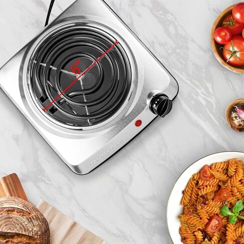 Ovente Electric Countertop الموقد الفردي ، 1000 واط مع الطهي مع لوحة ساخنة من الحديد الزهر 7.25 بوصة ، والتحكم في درجة حرارة 5 مستوى ، وموقد طهي مضغوط وسهولة تنظيف الفولاذ المقاوم للصدأ ، الأسود BGS101B in Kuwait