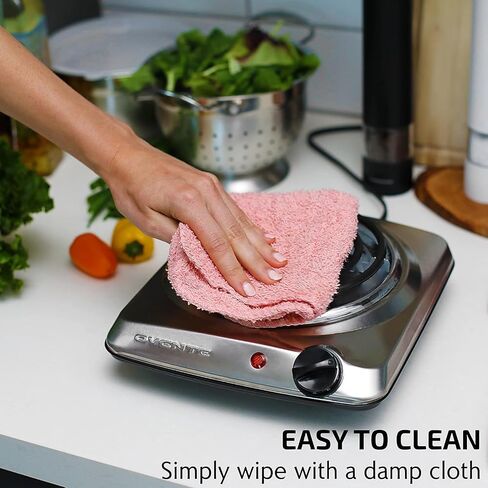 Ovente Electric Countertop الموقد الفردي ، 1000 واط مع الطهي مع لوحة ساخنة من الحديد الزهر 7.25 بوصة ، والتحكم في درجة حرارة 5 مستوى ، وموقد طهي مضغوط وسهولة تنظيف الفولاذ المقاوم للصدأ ، الأسود BGS101B in Kuwait