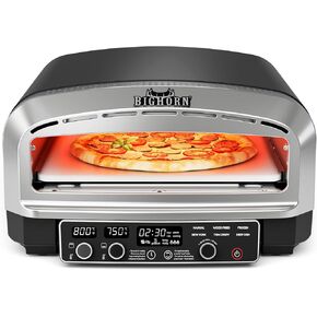 BIG HORN OUTDOORS Pizza Oven Indoor, 14 Inch Electric Countertop Oven with 6 Preset Modes, Perfect Pizza Maker Machine for Home, Pizza Cooker with Pizza Stone and Pizza Peel, Stainless Steel