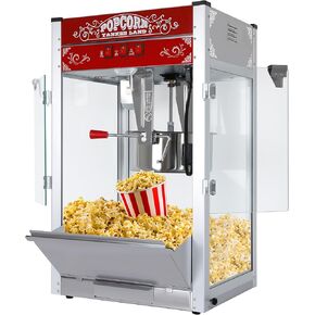 Vintage Popcorn Machine, 16oz Popper Stainless-Steel Kettle & Warming Light, Makes Up to 96 Cups, Ideal for Family Gatherings, Movie Theaters & Amusement Parks, Red