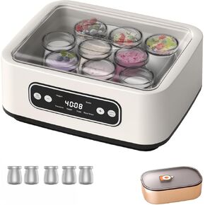 Yogurt Maker with 5 BPA-Free Jars, Temp Control & Smart Timer, Homemade Greek Yogurt, Effortless 3-Step Setup, LED Display - Perfect for Keto/Vegan Diets