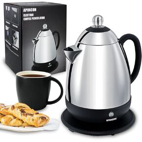 Electric Coffee Percolator Stainless Steel Coffee Maker with Clear Brew Progress Knob and No-Drip Spout Auto Keep Warm & Cordless Serving Coffee pot with On/OFF Switch Fast Brew (10 Cup)