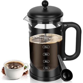French Press Coffee Maker (34 أوقية 1quart 5-6CUP) مكبس القهوة ، مع نظام 4 مرشحات ، زجاج مقاوم للحرارة ، هدايا شاي القهوة الباردة (النحاس)