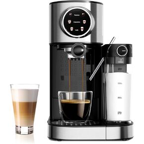 20 Bar Compact Espresso Machine with Steam Milk Frother，Stainless Steel Espresso Coffee Machine for Home Cappuccino & Latte Maker，57oz Detachable Water Tank，Black
