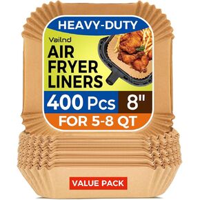 400 Pcs Air Fryer Paper Liners, 8" Square Air Fryer Liners Disposable, Heavy-Duty Parchment Paper for 5-8 qt Airfryer Basket, Non-Stick & Grease-Proof Baking Liner for Oven Pan