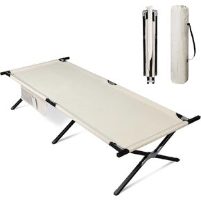 WLIVE Military Camping Cot, Portable Folding Cots for Sleeping with Carry Bag, Outdoor Camping Bed for Adults with Side Pocket, Support 300 Lbs, Black