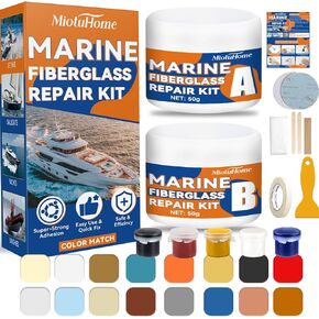 Fiberglass Boat Repair Kit (Color Match), Marine Fiberglass Repair Kit for Boats, Gel Coat Repair Kit for Boats, Epoxy Filler for Boats, Fix Holes, Chips, Crack