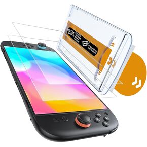 حامي شاشة Auarte 2 Pack لـ Switch 2 (2025) مع إطار محاذاة تلقائي ، زجاج مقسّر لـ Nintendo Switch 2 شاشة [مقاوم للصدمات العسكرية] ، 7.9 بوصة واضح