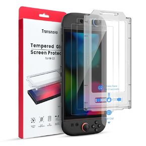 TRANSNOVO Screen Protector Compatible with Nintendo Switch 2 2025 [9H Hardness] Tempered Glass Easy to Install Auto-Alignment, Bubble-Free, Anti-Scratch, HD Clear Skin Accessories [2-Pack]