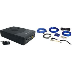 Rockville SS10P 10" 800w Slim Under-Seat Active Powered Car/Truck Subwoofer Sub Bundle RWK81 8 Gauge Complete Amp Installation Wire Kit