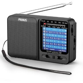 PRUNUS 711 Mini Radio AM/FM/SW1-SW7 Shortwave, USB-C Charging& AA Battery Operated, Excellent Reception, Long Antenna, Earphone Jack, Transistor Radio, Battery Operated Radios
