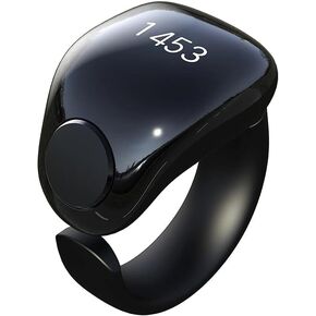 Tasbih Zikr Smart Ring Clock, Adjustable Counter, 2 Sizes (18 and 20mm), APP Support Digital Counter Prayer Reminder Ring, Waterproof 4 Digit Finger Counter Zikr Ring for Muslims (Black)