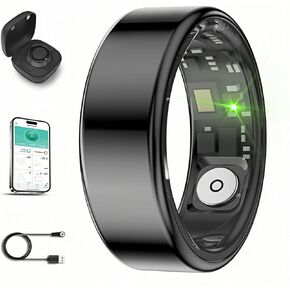 Smart Ring for Men Women with Black Charging Box, Bluetooth, Health Ring , IP68 Waterproof, Fitness Ring Tracks Heart Rate/Sleep/Steps/Sports Activities/Blood Oxygen,non-subscription app (Gold, 7)