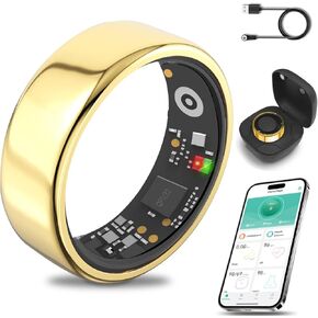 Smart Ring for Women Men with a Black Charging Box,Bluetooth Connection,Health Ring,IP68 Waterproof, Fitness Ring Tracks Heart Rate/Sleep/Steps/Sports Activities/Blood Oxygen(Gold 8)