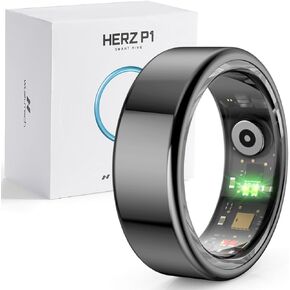 Herz P1 Smart Ring for Women & Men - (Size 9) 24/7 Health Metrics Fitness Ring, Tracks 20+ Biometrics, 6 Day Battery Life, Waterproof Stainless Steel, Free APP for iOS Android, No Subscription