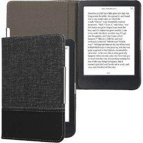حالة Kwmobile متوافقة مع Kobo Clara BW/Color - Pu Leather و Canvas E -Reader Cover - Anthracite/Black