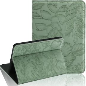 Case for All New 6.8 Inch Kindle, 2021 Paperwhite 11th Gen & Sig. Ed. 6.8" – Slim PU Leather Cover, Durable Anti-Slip Protective Shell with Green Floral Design(2021Paperwhite Sig.(11th)6.8")