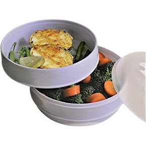 2-Tier Microwave Vegetable Steamer – BPA-Free Double Layer Microwave Cooker for Healthy Meals – Steam Rice, Fish, Pasta & Veggies Without Oil – Fast Cooking, Compact Design by Dependable Industries