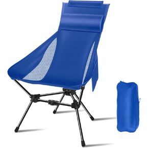 Camping Chairs, Portable Camping Chair with Headrest and Storage Bag, Lightweight Foldable Chair for Outside Camping, Hiking, Travel, Beach and Sports