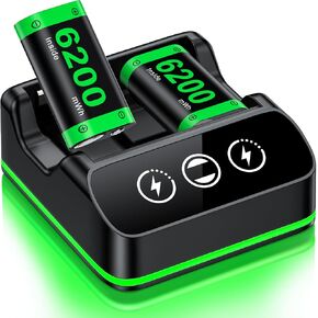 Rechargeable Battery Packs with Charger for Xbox One Controller, Charging Station Dock with 2 x 6200mWh Batteries Pack, Xbox One Charging Accessories Kit for Xbox Series X|S/One S|X/One Elite