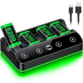 Rechargeable Battery Packs with Charger for Xbox One Controller, Charging Station Dock with 2 x 6200mWh Batteries Pack, Xbox One Charging Accessories Kit for Xbox Series X|S/One S|X/One Elite in Kuwait