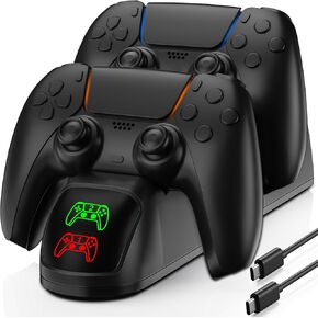 محطة شاحن وحدة تحكم PS5 لـ PlayStation 5 DualSense ، PS5 Controller Charging Dock مع مؤشر LED ، وحدات تحكم PlayStation 5 شحن Station مع كابل سريع الشحن ، أبيض