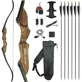 Black Hunter Recurve Bow and Arrow Set, GLURAK 60'' Wooden Takedown Recurve Bows Package, Archery Bow Kit for Target Practice and Hunting, Right Hand, 25-50 Lbs