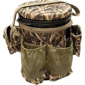 MOJO Outdoors Dove Game Bucket - with Padded Swivel Seat and Carry Strap - 3 Mesh Decoy Pockets - 2 Shell Pockets Decoy - Pole Slots and Mesh Wing Pocket for Dry Storage