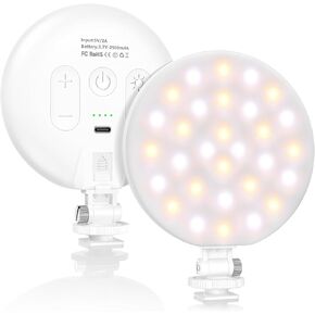 Hagibis LED Video Light, 2500mAh Rechargeable Camera Light, CRI97+ Dimmable Ring Light with Cold Shoe Mount, Portable Photography Lighting for Camera Phone Photography, Vlog Filming&TikTok Live(White)