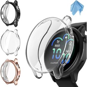 Fintie 3 Packs Screen Protector Case Compatible with Garmin Vivoactive 6, Soft TPU Plated Bumper Full Cover Protective Cases Scratch-Proof, Black/Clear/Rose Gold