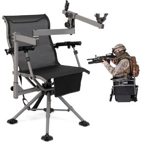 Giantex 360° Swivel Hunting Chair with Gun Rest, Adjustable Armrests, Telescopic Legs, All-Terrain Duck Feet, Shoulder Strap, 330 Lbs Capacity, Outdoor Ground Blind Seat, Folding Deer Hunting Seat