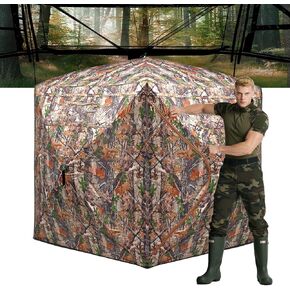 Hunting Blind 270/360 Degree See Through Ground Blind，2/3 Person 300D Soft Material Pop-Up Camouflage Tent，Easy-Fold Portable Concealed Shelter with Carrying Bag