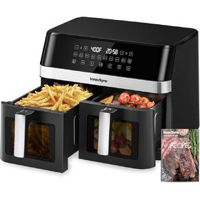 12qt مقلاة الهواء المزدوجة الكبيرة ، و 10 في 1 في 1 المنطقة المزدوجة مع سلال 2 × 6QT ، و 60 درجة مئوية مع شاشة تعمل باللمس الكاملة ، ووظيفة المزامنة ، ونافذة المشاهدة ، و non-shiclsher safe ، و swo اثنين ، أسود ، أسود ، أسود ، أسود