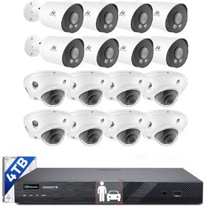 ONWOTE 12MP NVR 16 Channel Security Camera System, 16x 5MP 30FPS Outdoor PoE IP Cameras with Audio, Smart AI Color Night, 16CH 6K 4K Commercial NVR 4TB, 16x Cables(Total 1280ft), CCTV for Business