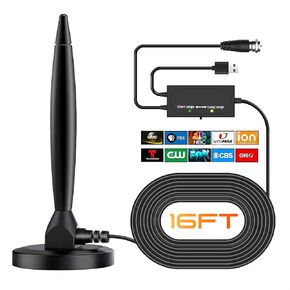 TV Antenna Indoor, 2025 Digital HD TV Antenna for Local Channels for Smart & Old TVs with Amplifier Signal Booster, Long Range Reception, Supports 8K 4K 1080p, 16ft Cable