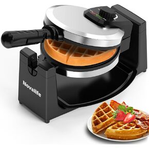 Waffle Maker, Rotating Belgian Waffle Maker, 180° Flip Waffle Iron, Non-Stick Plate, Adjustable Browning Control, Foldable Cool Touch Handle, Removable Drip Tray, Space Saving Storage, Stainless Steel
