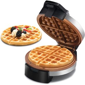 Gourmia Belgian Waffle Maker - لوحات طلاء الخزفية غير الوصي مع أضاءة تحكم وأضواء مؤشرات لصنع بسكويتات زهيد سميكة من الضوء إلى الظلام - مضغوط ، حرارة سريعة ، تخزين مستقيم