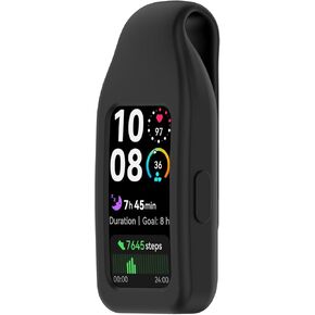 LOKEKE Compatible with Huawei Band 10 Silicone Hanging Buckle, Silicone Protective Case Cover with Steel Clip Compatible with Huawei Band 10/9 / 8(Black)