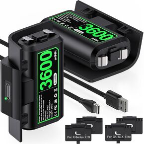 حزمة بطارية قابلة لإعادة الشحن لأجهزة Xbox One/Elite ، 2x3600mwh (1500mAh) حزمة بطارية وحدة تحكم لـ Xbox Series X/S & Controller Cable و USB-C