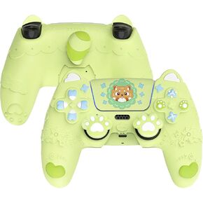 PlayVital for PS5 Controller Skin Cover - Cute Spring Lesser Panda Silicone Case for PS5 Controller with Thumbstick Caps & Sticker - Full Protection, Charging Dock Compatible - Cotton Candy Pink