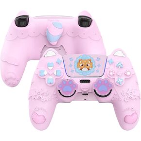 PlayVital for PS5 Controller Skin Cover - Cute Spring Lesser Panda Silicone Case for PS5 Controller with Thumbstick Caps & Sticker - Full Protection, Charging Dock Compatible - Cotton Candy Pink in Kuwait