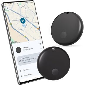 Android Tracker Tags, Air Tag for Google's Find Hub App (Android only), Key Finder Item Locator Tracking Device Smart Tags for Luggage, Wallet, Vehicles, Pets, Keys (Black, 2 Pack)