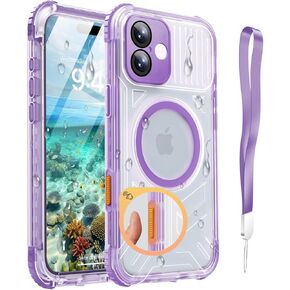 لـ iPhone 16 Pro Max Case مقاومة للماء مع Magsafe ، المضمنة في الكاميرا [واقي الشاشة] [Lanyard] ، IP68 Militar