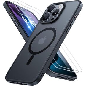 Miracase 2025 Upgraded Magnetic for iPhone 15 Pro Max Case [Compatible with MagSafe] [with 2X Screen Protectors] Military-Grade Protection, Anti-Fingerprint, Slim Case for iPhone 15 Pro Max - Black