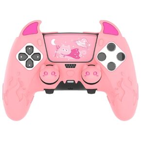 PlayVital for PS5 Edge Controller Skin | Demon Black Silicone Cover with Touchpad Sticker & Thumb Grip Caps | Cute Protecter Case Accessories