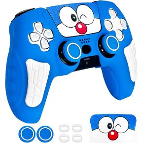 مجموعة جلد تحكم PS5 Cartoon Black المضادة PS5 ، حالة غطاء واقية ناعمة لـ PlayStation 5 تحكم لاسلكي مع ملصقات وسادة اللمسة وقبعات قبضة الإبهام 2