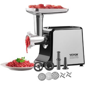 VEVOR Meat Grinder, 3 Lbs/Min Capacity Electric Meat Grinders with Blade, Grinding Plate, Sausage Maker, Kubbe Kit, Stainless Steel Meat Mincer for Home Kitchen